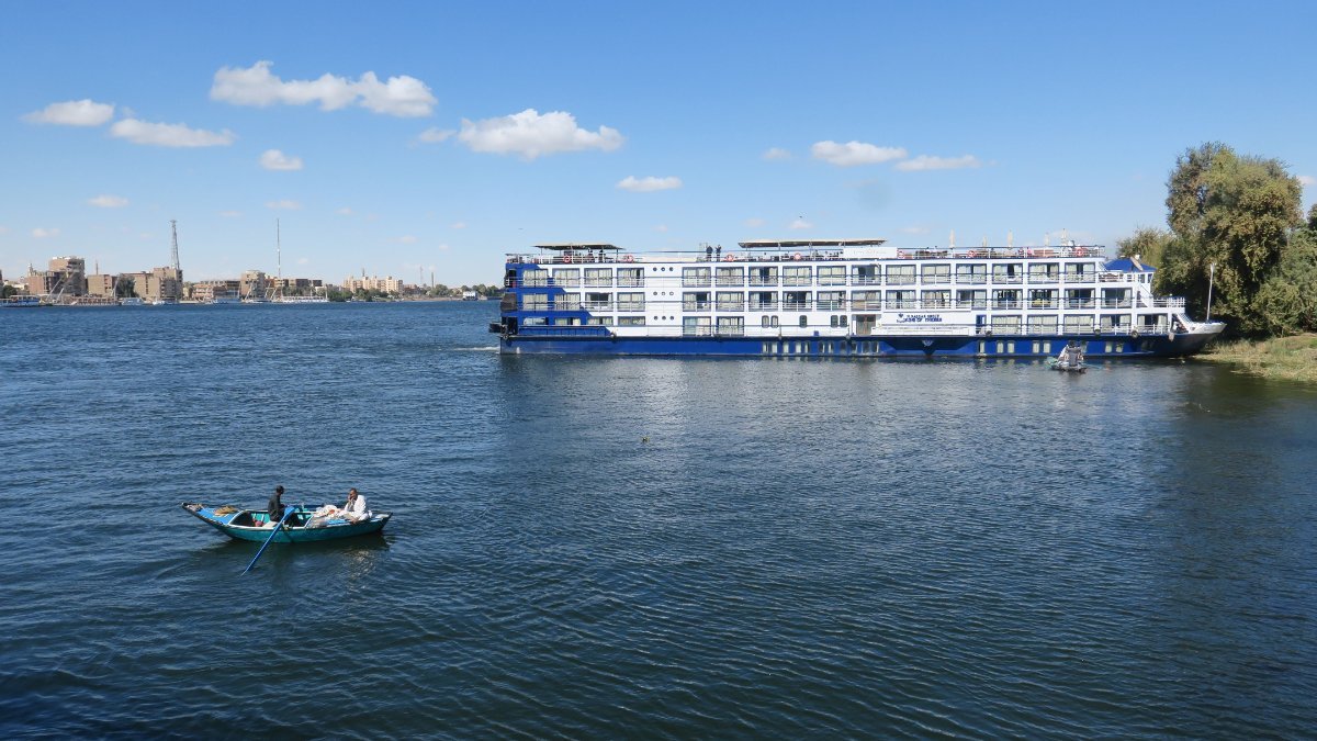 A Nile cruise ship sailing between Luxor and Aswan, Egypt