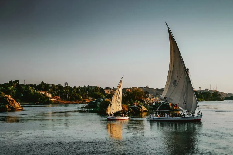 Feluccas sailing between islands on the Nile at Aswan