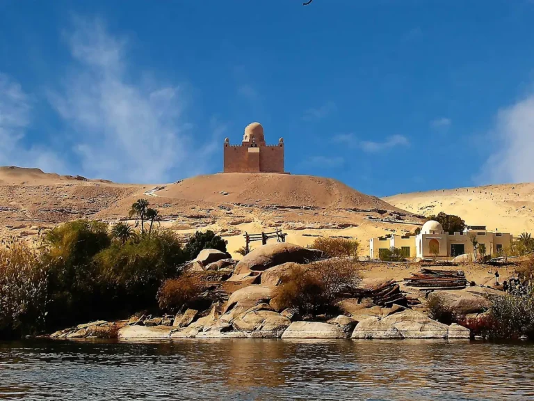 Hill on the west bank of the Nile at Aswan crowned by the Aga Khan Mausoleum