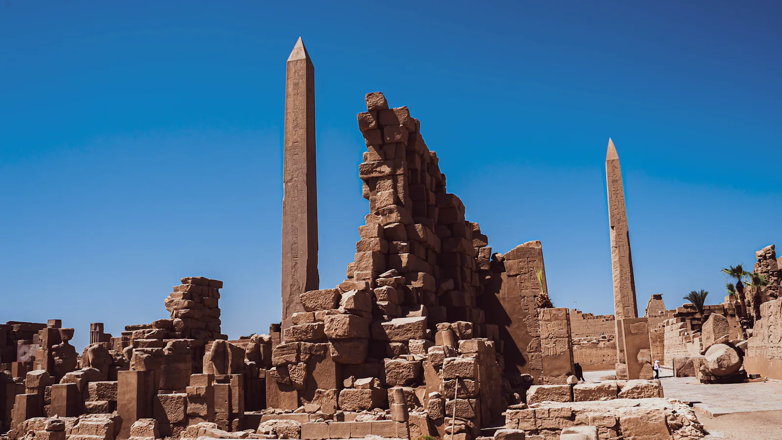 Obelisks towering over Karnak Temple in Luxor, Egypt