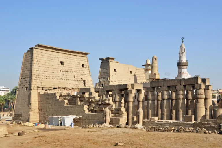 Luxor Temple pylon and colonnade on the east bank of the Nile