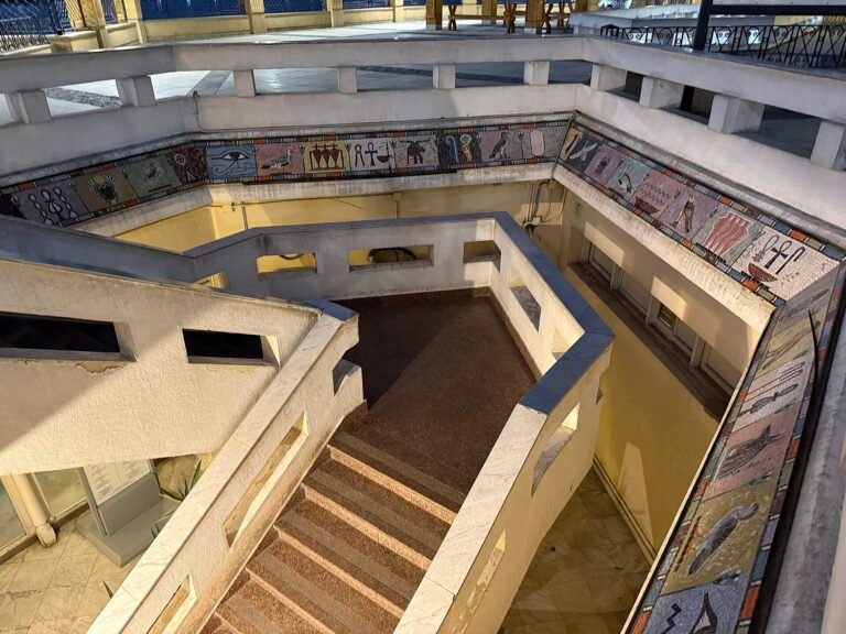 Entrance staircase and decorative mosaic at the Mummification Museum in Luxor