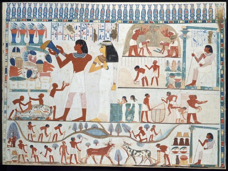 Facsimile of agricultural scenes from the Tomb of Nakht TT52 in the Theban necropolis