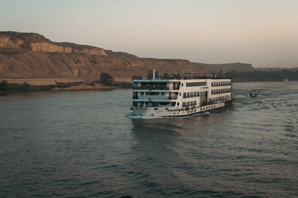 Nile cruise ship sailing along the river in Egypt