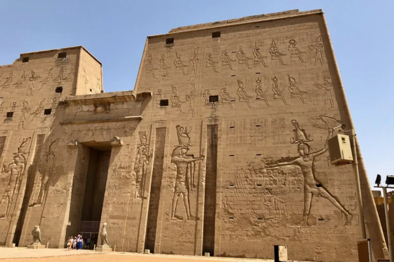 Massive entrance pylon of the Temple of Horus at Edfu